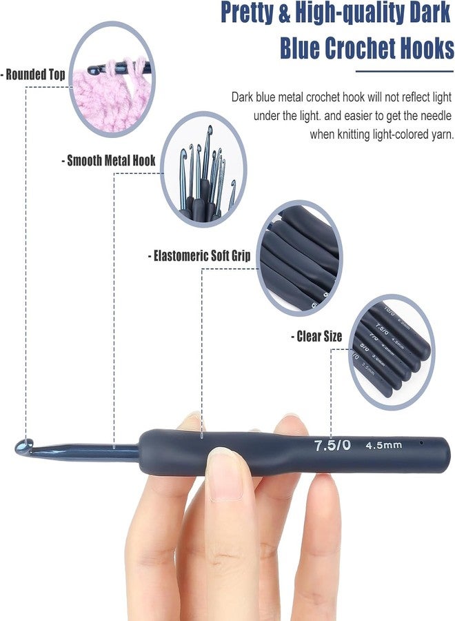 Modiq 9 Pcs Ergonomic Crochet Hook Set, Dark Blue Aluminium Crochet Hooks Set, Crochet Kit with Soft Grip Handles, Sizes from 2.0Mm to 6.5Mm, Suitable for Different Skill Levels - Image 3